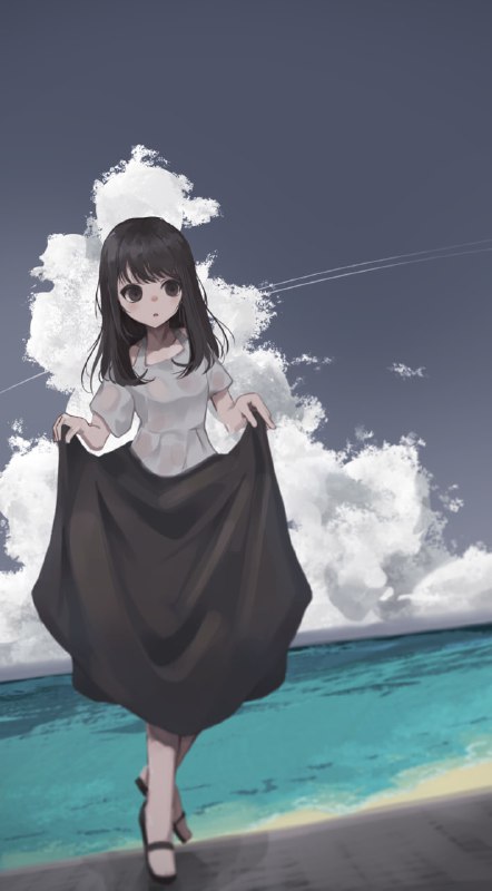A: #エ_リオットE: #Beach #Sky #CloudsS: Pixiv